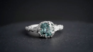 Teal Green Sapphire Engagement Ring Vintage Inspired 