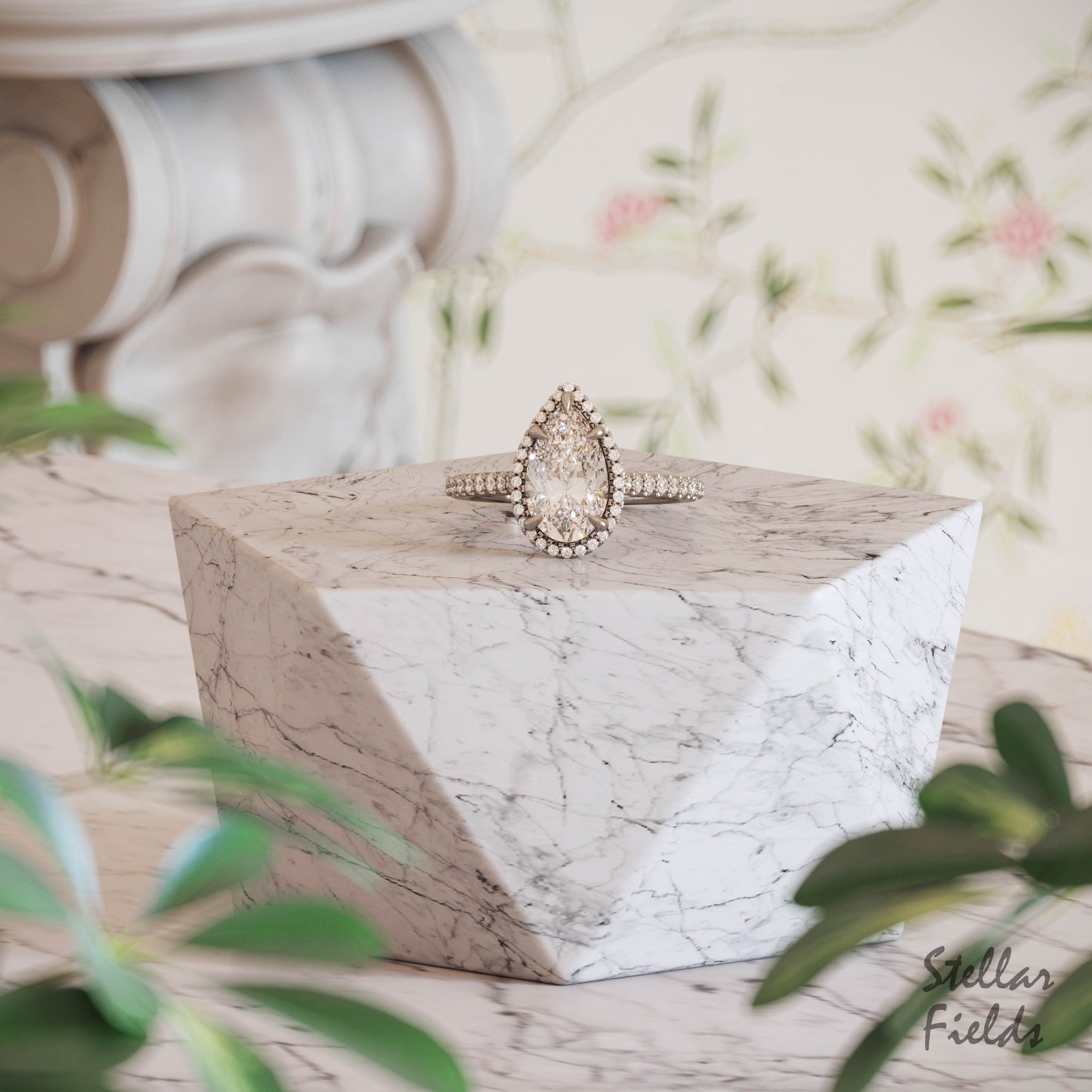 Pear Halo Engagement Ring and Custom Band – Ascot Diamonds