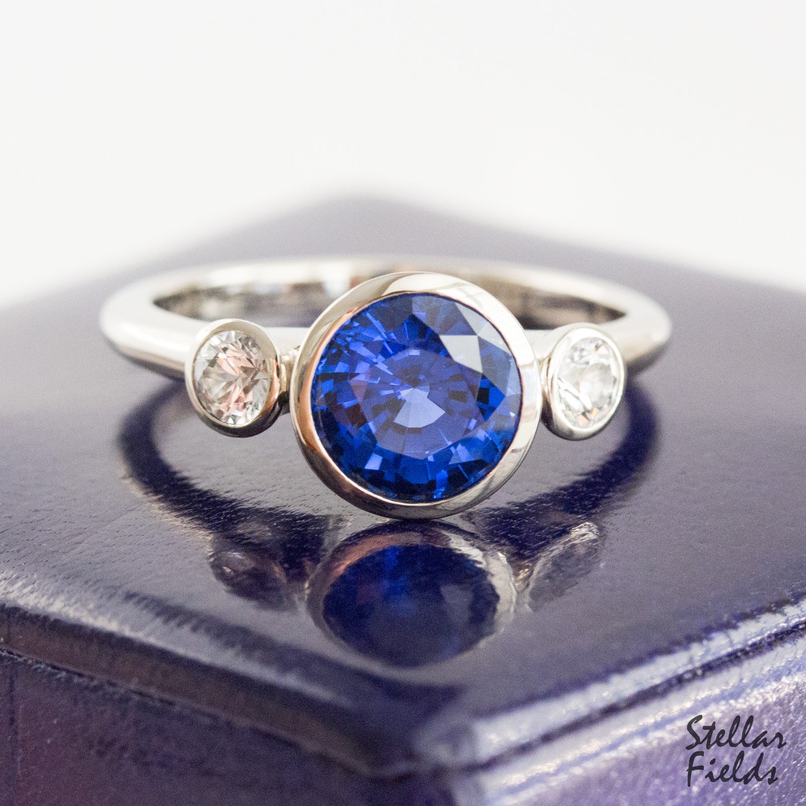 Princess 3ct Blue Sapphire Asscher Cut 18ct White Gold Three Stone  Engagement Ring | Jian London
